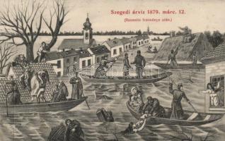 Szeged, árvíz 1879. március 12. Rausnitz festménye után; Grünwald Herman kiadása