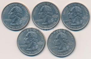 Amerikai Egyesült Államok 2002. 1/4$ (5x) klf T:1,2 USA 2002. 1/4 Dollar (5x) all different C:UNC,XF