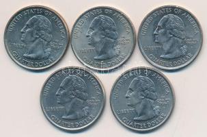 Amerikai Egyesült Államok 2006-2008. 1/4$ (5x) klf T:1,2 USA 2006-2008. 1/4 Dollar (5x) all different C:UNC,XF