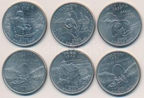 Amerikai Egyesült Államok 2003. 1/4$ (6x) klf T:1,2
USA 2003. 1/4 Dollar (6x) all different C:UNC,XF