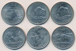 Amerikai Egyesült Államok 2004-2005. 1/4$ (6x) T:1,2
USA 2004-2005. 1/4 Dollar (6x) C:UNC,XF