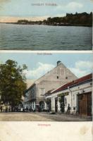 Titel, hajóállomás, selyemgyár, Szvoboda Rezső kereskedése; ifj. Burghardt Dániel kiadása / ship station, silk factory, shop