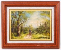 Lajkó Imre (1963-):Vándor. Olaj, farost, jelzett, keretben, 15×20 cm