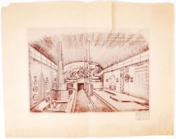 1941 Kaesz Gyula (1897-1967): Weiss Manfréd Művek ipari kiállítás terve. Pecséttel jelzett. 56x44 cm (szakadással)