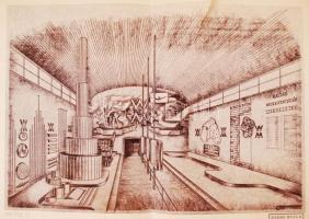 1941 Kaesz Gyula (1897-1967): Weiss Manfréd Művek ipari kiállítás terve. Pecséttel jelzett. 56x44 cm...