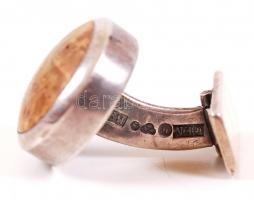 Ezüst (Ag.) mandzsettagomb kő berakással pár, jelzett, egyik hiányos bruttó: 22 g