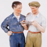 Herendi tanácskozó munkások, kézzel festett, jelzett, restaurált, ritka!!, m:26 cm