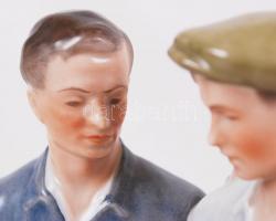 Herendi tanácskozó munkások, kézzel festett, jelzett, restaurált, ritka!!, m:26 cm