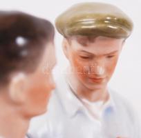 Herendi tanácskozó munkások, kézzel festett, jelzett, restaurált, ritka!!, m:26 cm