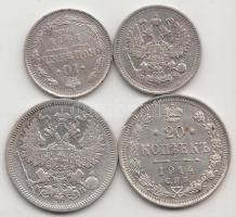 Oroszország 1862. 20k Ag + 1912. 10k Ag + 1914. 10k + 20k Ag T:2,2- Russia 1862. 20 kopeks Ag + 1912. 10 kopeks Ag + 1914. 10 kopeks Ag + 20 kopeks Ag C:XF,VF
