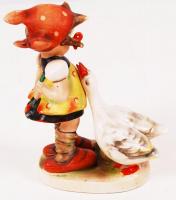 Hummel kislány a libákkal, kézzel festett, jelzett, hibátlan, m:13 cm