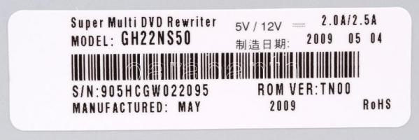 LG GH22NS50 fekete CD/DVD író és újraíró SATA csatlakozóval.
Max. írási sebesség: CD/DVD 48x/22x