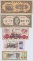 Kína 5db vegyes bankjegy T:I-III
China 5pcs of mixed banknotes C:UNC-F