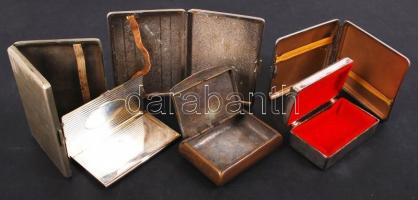 Fém cigarettatárcák, szelence, levél alakú réz tálkák és egy cigarettatárca