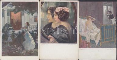 6 db régi, használatlan motívumlap erotika, művész és hölgy témában / 6 unused motive cards: erotic, art, lady postcards, pinx. Robert Schiff, Fritz Papke, Wieden, Leo Delitz, R. Germela