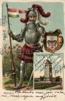 Mohács, II. Lajos király szobra a Csele pataknál, Emb. litho; kiadja Weiser Miksa