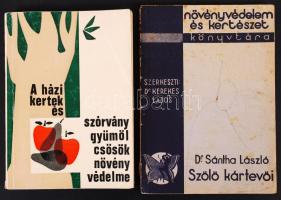 2 db könyv-Pap Mózes-Sándor Ferenc-Szentgyörgyi László: A házikertek és szórványgyümölcsösök növényvédelme; Dr. Sántha László: Szőlő kártevői. Papírkötés, jó állapotban.