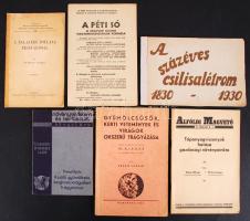 6 db füzet-Gyárfás József: A talajerő pótlása trágyázással; A péti só; A százéves csilisalétrom 1830.1930; Ébényi Gyula: A szőlő, gyümölcsös; konyha- és virágoskert trágyázása; Hank Olivér-Dr. Filó János: Tápanyagviszonyok hatása gazdasági növényeinkre; Erdély László: Gyümölcsösök, kerti vetemények és virágok okszerű trágyázása.