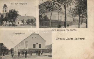 Szilasbalhás, Református templom, Báró Durneisz-kastély, községháza; ifj Szarvas Mihály kiadása (EK)