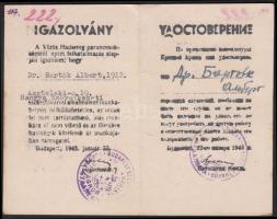 1945 Budapest, Kétnyelvű (magyar-orosz) igazolvány a Vörös Hadsereg parancsnokságának felhatalmazásával a Hangya szövetkezeti dolgozó szabad mozgásáról.