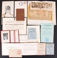 cca 1920-1950 Okmány hagyaték tétel, igazolványokkal, bizonyítványokkal