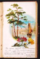 1890-1917 3 db bársony borítású régi emlékkönyv rajzokkal, kettő elejében lithoképpel.