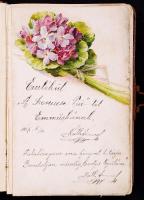 1890-1917 3 db bársony borítású régi emlékkönyv rajzokkal, kettő elejében lithoképpel