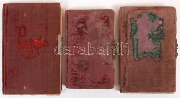 1890-1917 3 db bársony borítású régi emlékkönyv rajzokkal, kettő elejében lithoképpel