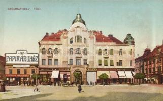 Szombathely, Főtér, papíráruház, takarékpénztár; Dukesz Jenő kiadása