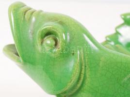 Gorka Géza (1894-1971): Halas dísztál. Repesztett mázzal, jelzett (Nógrádverőce), apró lepattanásokk...