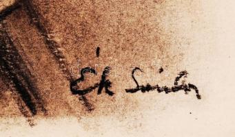 Ék Sándor (1902-1975): Nagyhatalmi kártyavár. Plakát terv. Szén, papír, jelzett, 50x38 cm