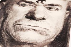 Ék Sándor, Alex Keil(1902-1975): Karl Zörgiebel. Plakát terv. Szén, papír, jelzett, paszpartuban, 46...