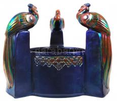 Zsolnay pávás dísztál, eozin mázas, jelzett (körpecsét), formaszám:8559, igényesen restaurált, m:23 ...