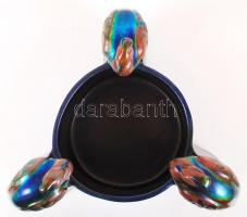 Zsolnay pávás dísztál, eozin mázas, jelzett (körpecsét), formaszám:8559, igényesen restaurált, m:23 ...