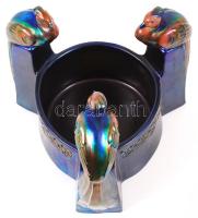 Zsolnay pávás dísztál, eozin mázas, jelzett (körpecsét), formaszám:8559, igényesen restaurált, m:23 ...