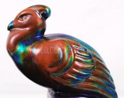 Zsolnay pávás dísztál, eozin mázas, jelzett (körpecsét), formaszám:8559, igényesen restaurált, m:23 ...