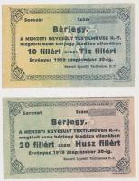 Budapest 1919. Nemzeti Egyesült Textilművek R.T. 10f + 20f sorozat és sorszám nélkül T:I