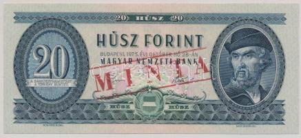 1975. 20Ft "MINTA" perforációval és felülnyomással "C 000 000569" sorozatszámmal, hátlapon nyomdai festékfoltokkal T:I