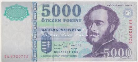 1999. 5000Ft "BA 8(3)20775 - BA 8(1)20775" eltérő sorszámozással! T:III Hungary 1999. 5000 Forint "BA 8(3)20775 - BA 8(1)20775" with different serial number! C:F Adamo SF57