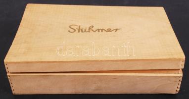 Stühmer feliratú régi fa doboz, fedele megvetemedett,  26x18x6 cm.