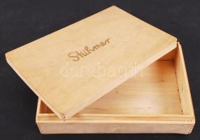 Stühmer feliratú régi fa doboz, fedele megvetemedett,  26x18x6 cm