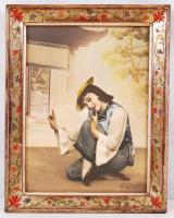 Térdeplő nő, színezett fotó, jelzett, 21x28 cm.