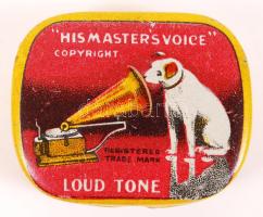 Kisméretű fém dobozka (The Gramophone Company), 3x4 cm.