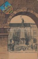 Versec, 1848-as honvéd emlékszobor; Kehrer Lajos kiadása / military monument, coat of arms litho