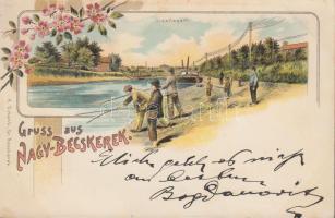 1899 Nagybecskerek, Gizella part; kiadja H. Schenk / riverside, floral litho