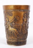 Irieling-zinn német ón pohár, gazdagon díszített, jelzett, m:11 cm