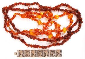 3 db bizsu  nyaklánc, h:30 és 78 cm, egy fém karkötő