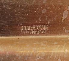 J.L. Hermann alpakka kávéházi tálca, jelzett, 32x25 cm, valamint Berndorfer alpakka kávéházi tálca, ...