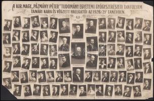 1926 Pázmány Péter egyetem gyógyszerészeti tanfolyam tanárai és tanulói sérült tablófotó 28x19 cm