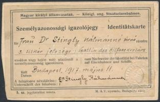 1917 Budapest, Fényképes személyi igazolvány (Identitätskarte) vasúton vagy hajón való utazás igazolására.